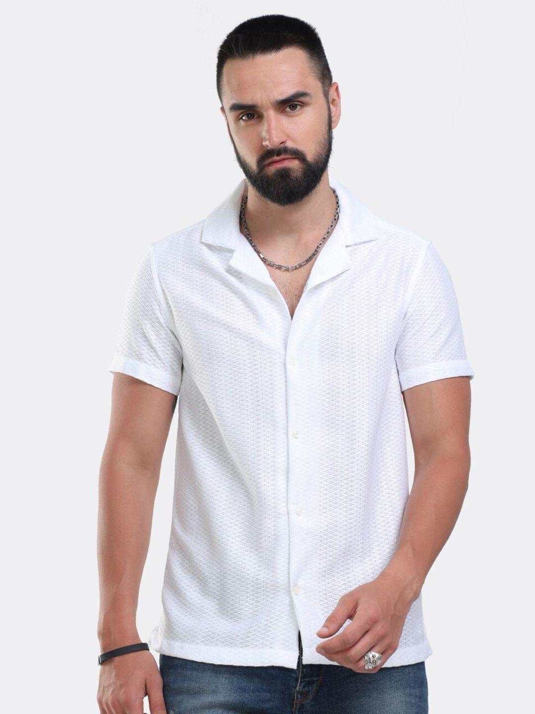 badmaash slim fit self design cuban collar pure cotton casual shirt