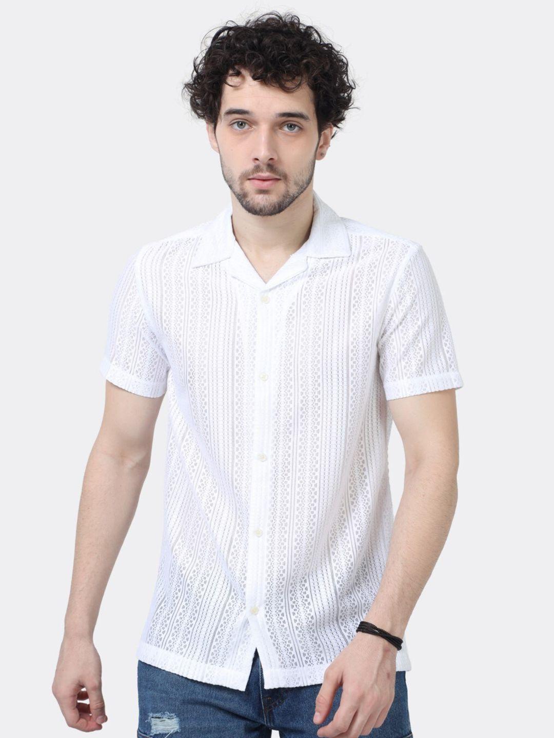 badmaash slim fit self design cuban collar pure cotton casual shirt