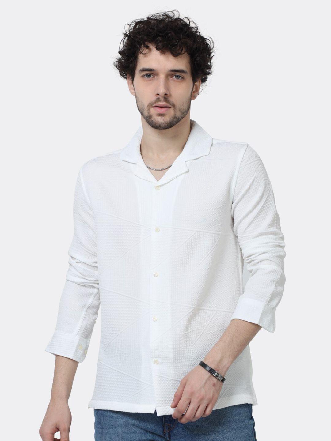 badmaash slim fit self design textured stretchable jacquard casual shirt