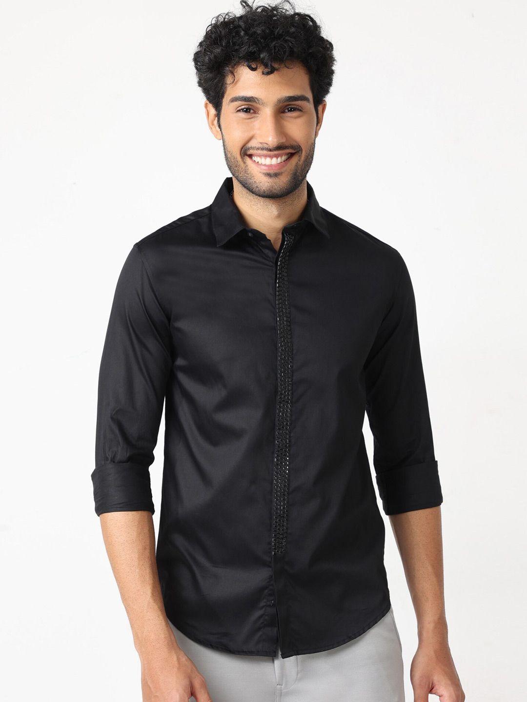 badmaash slim fit spread collar embellished detailed casual shirt