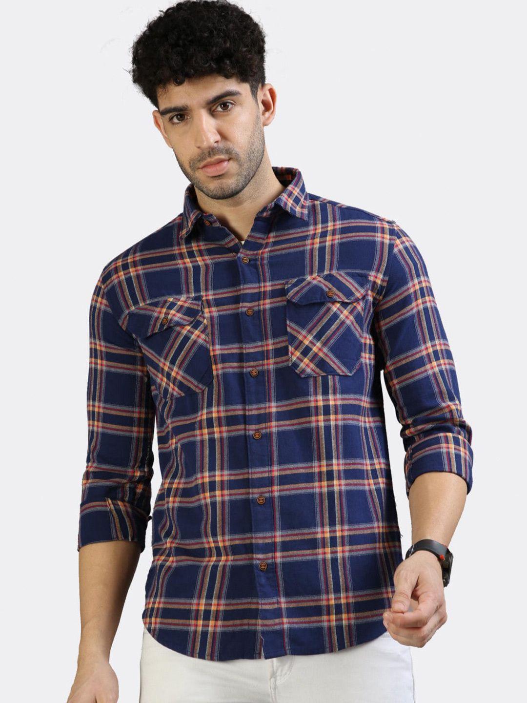 badmaash slim fit tartan checked pure cotton casual shirt