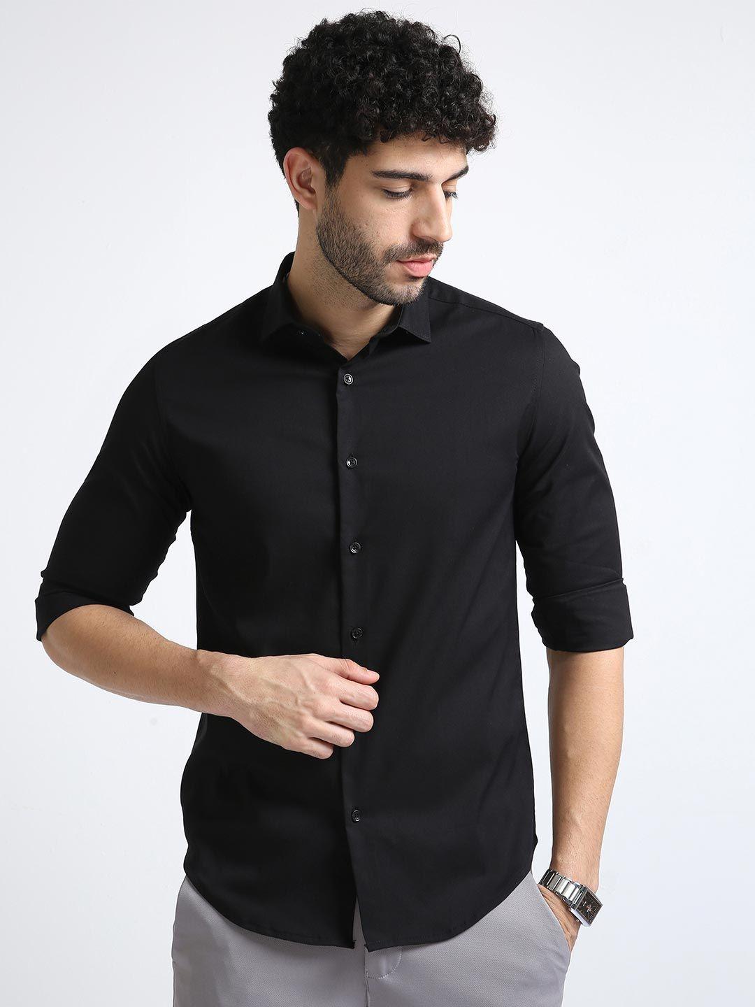 badmaash spread collar slim fit cotton casual shirt