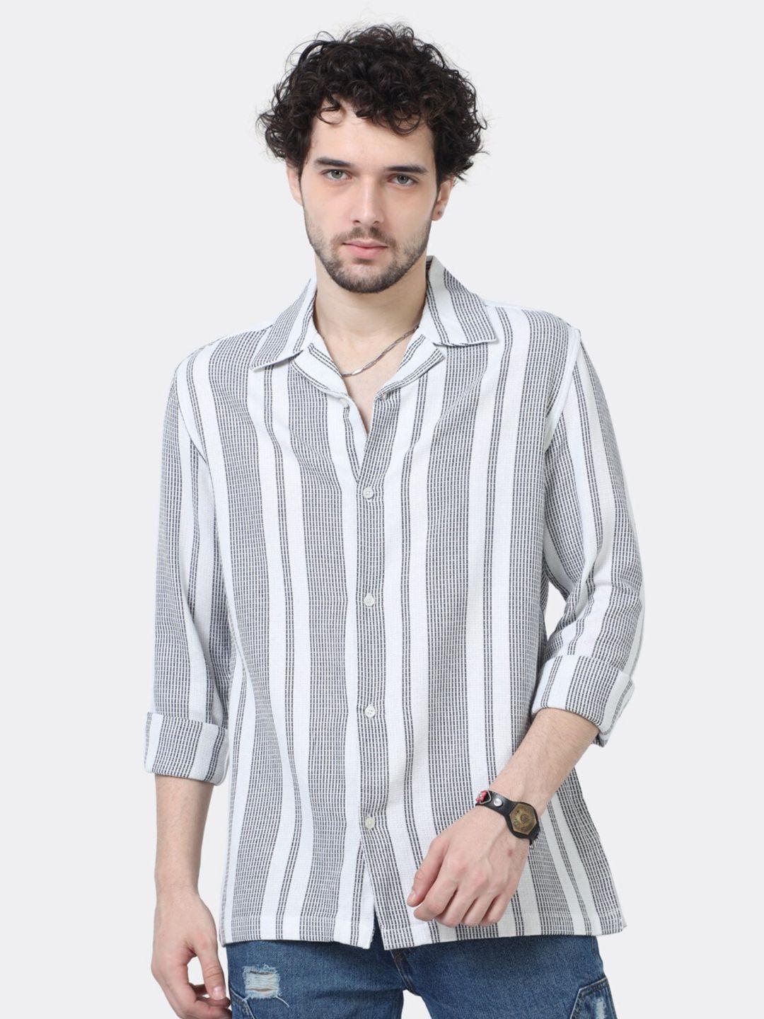 badmaash striped slim fit classic cotton casual shirt