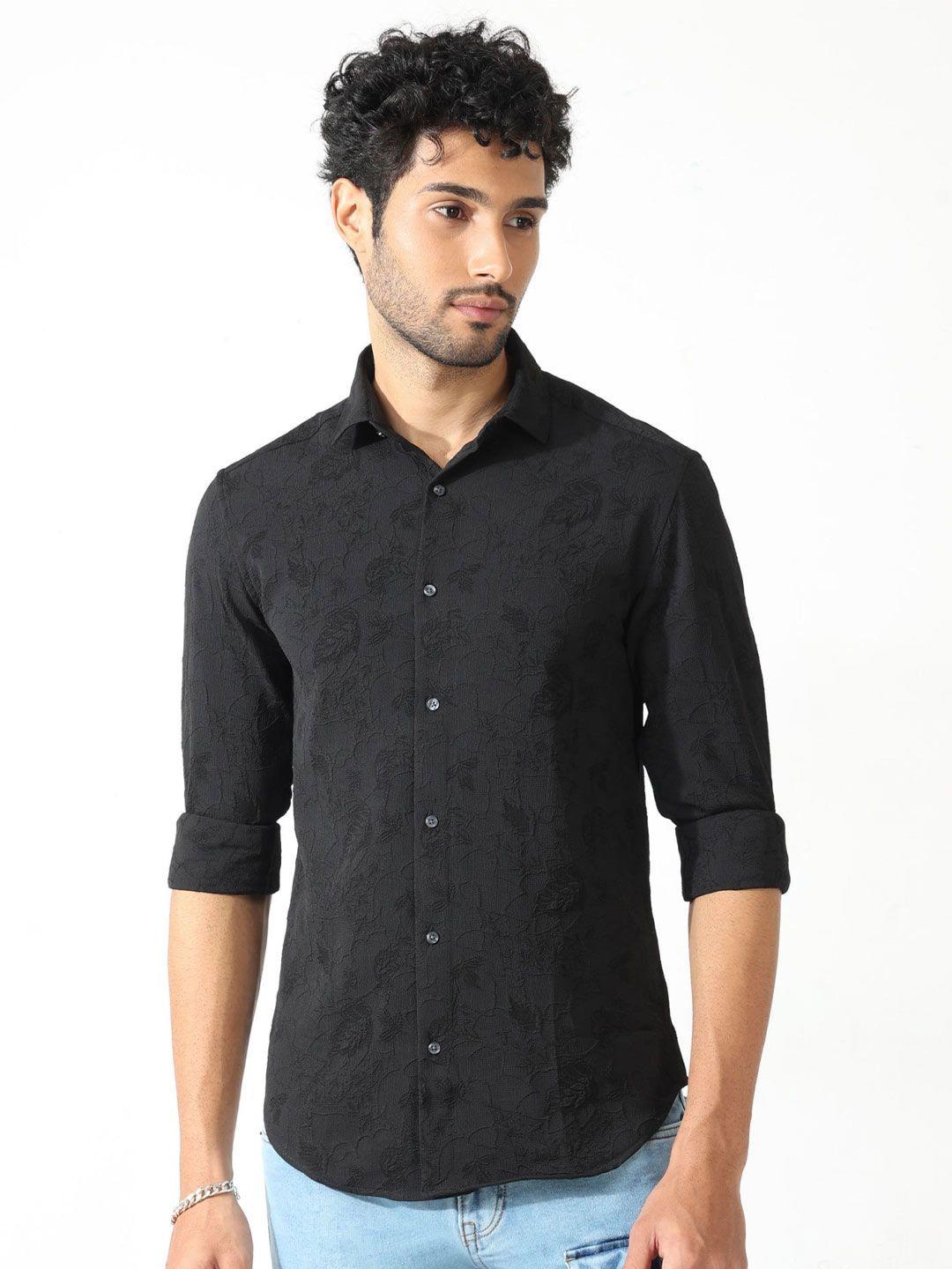 badmaash textured self design spread collar slim fit casual shirt