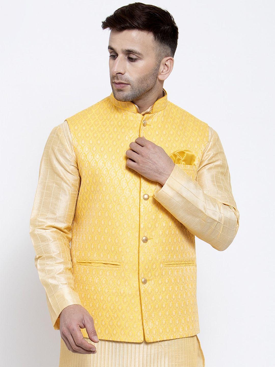 badoliya-&-sons-men-yellow-&-gold-colour-woven-design-nehru-jacket