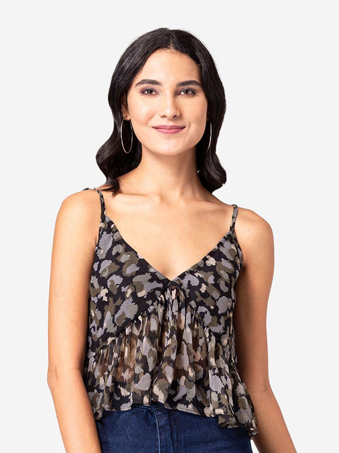 baesd abstract printed pleated a-line chiffon top