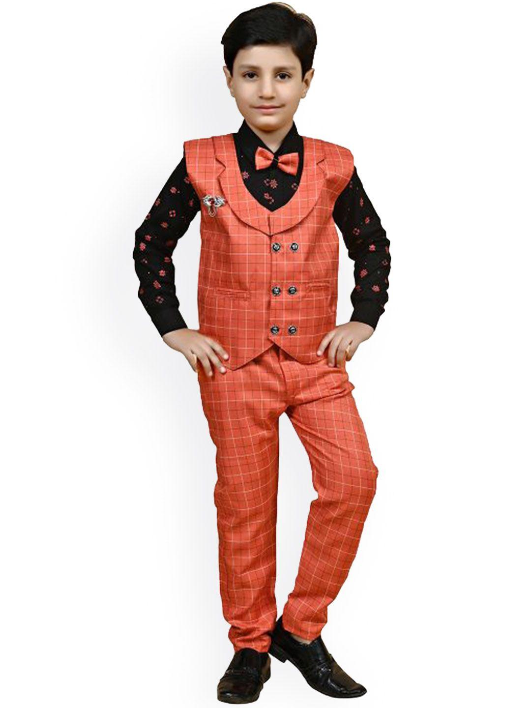 baesd boys 3-piece pure cotton printed suit with brooch