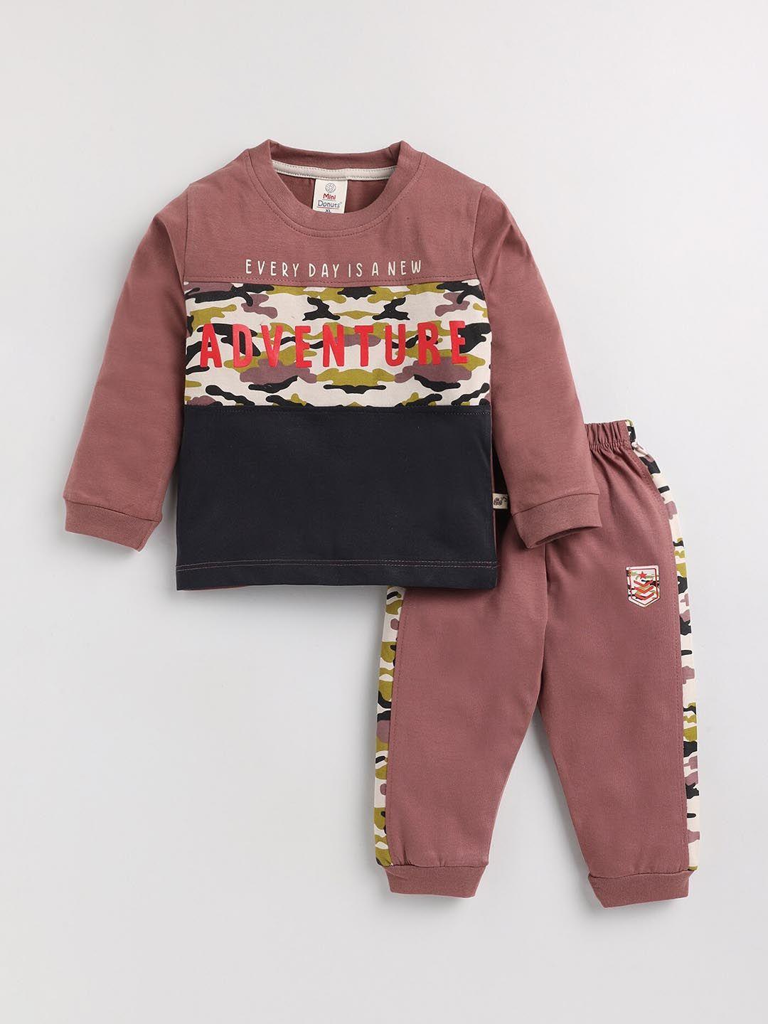 baesd boys brown printed t-shirt with trousers