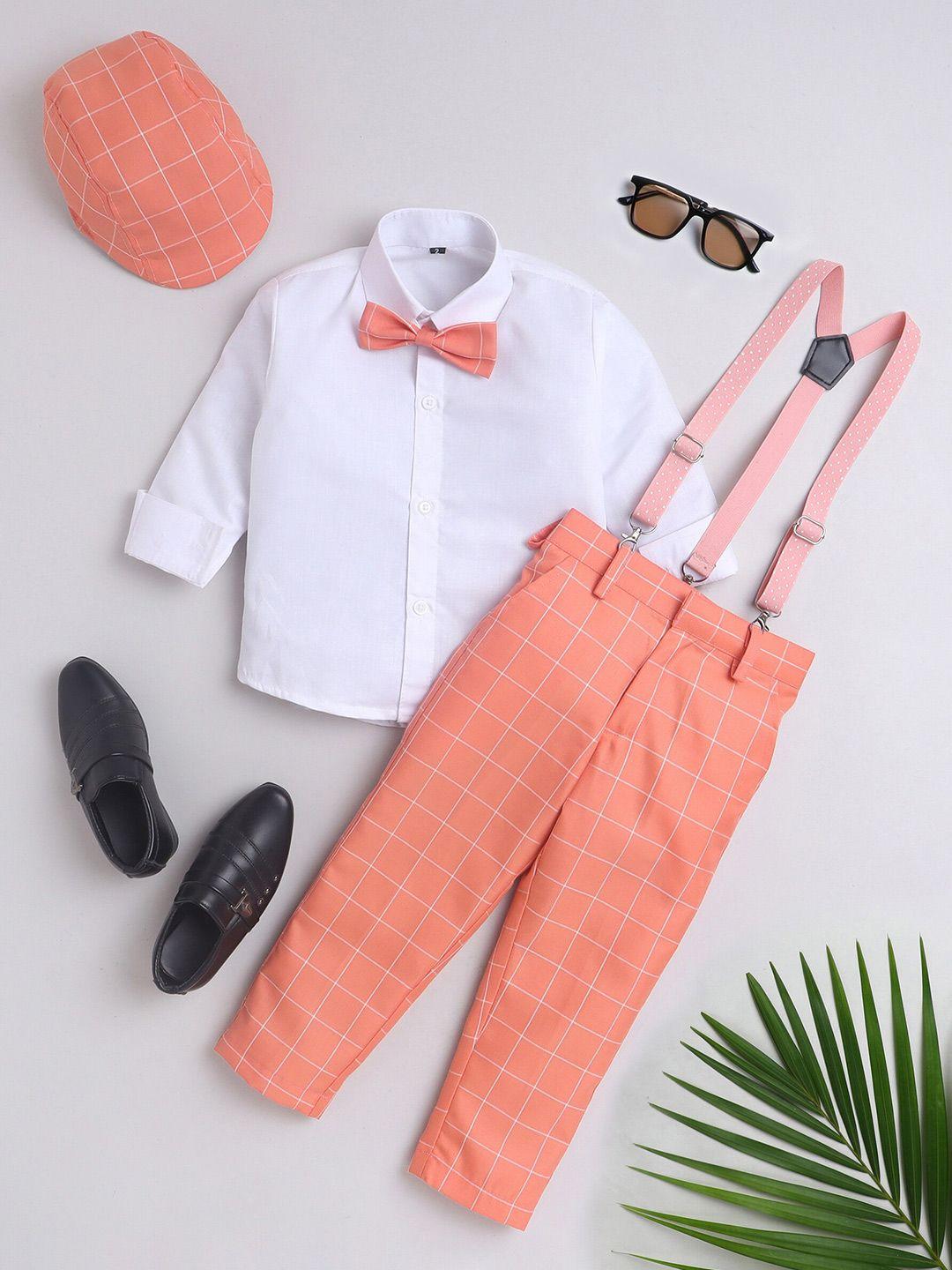 baesd-boys-checked-long-sleeves-shirt-with-trousers-cap-bow-&-suspenders
