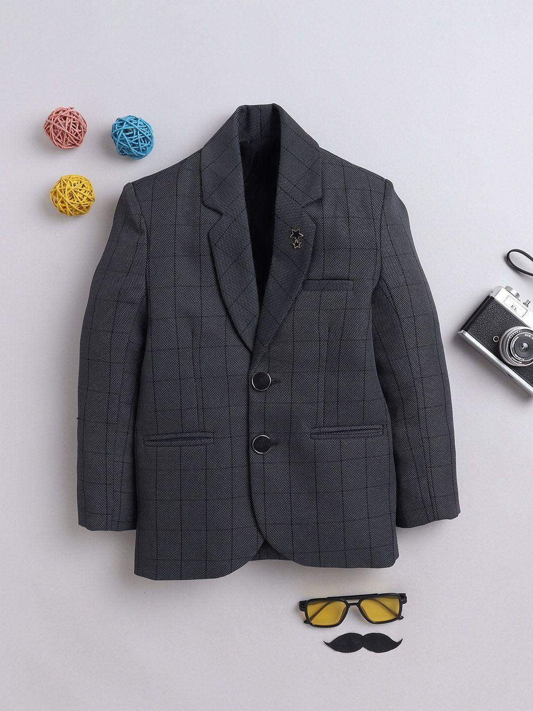 baesd boys checked notched lapel collar single breasted blazer