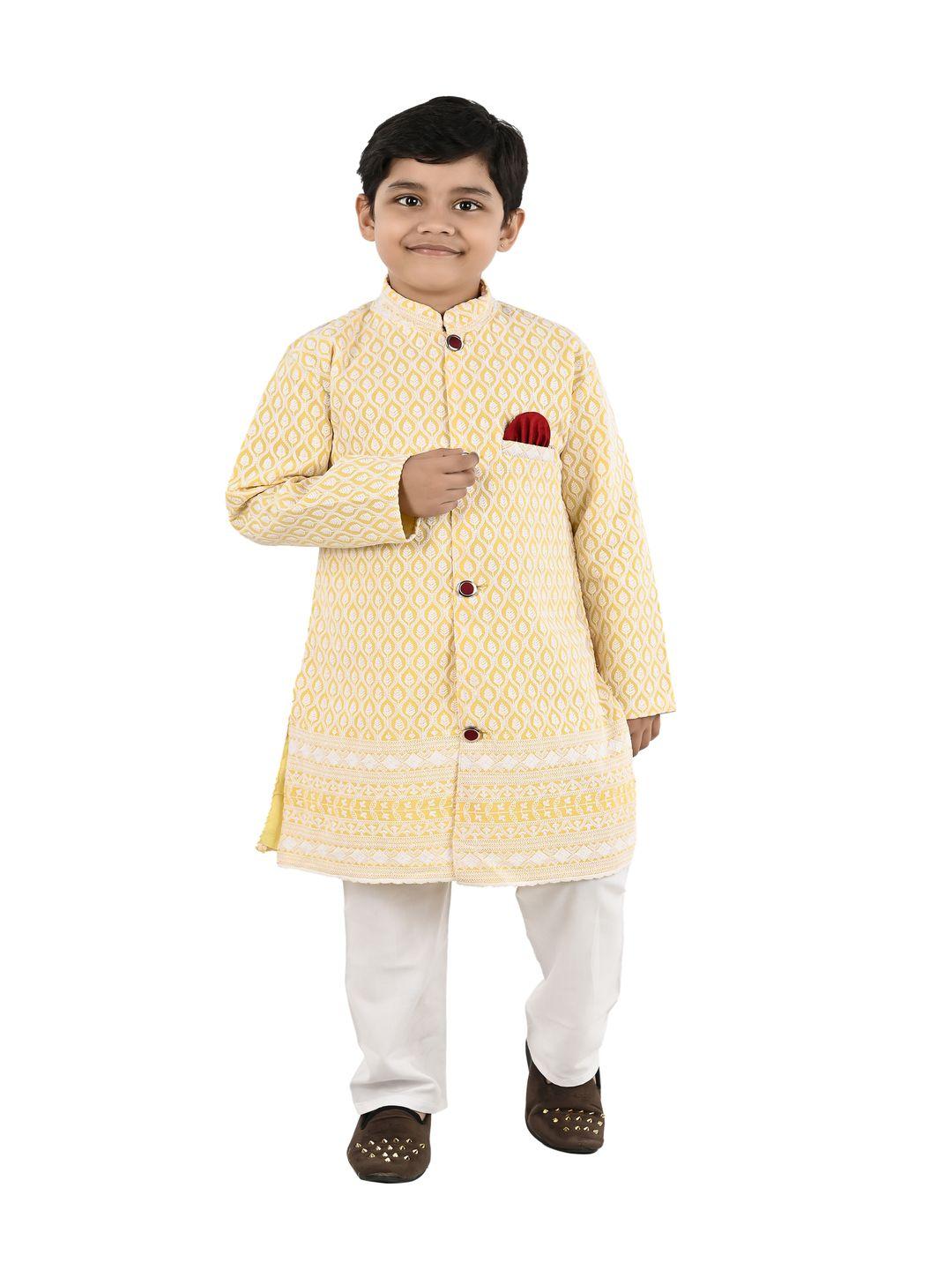 baesd boys embroidered mandarin collar pure cotton sherwani set