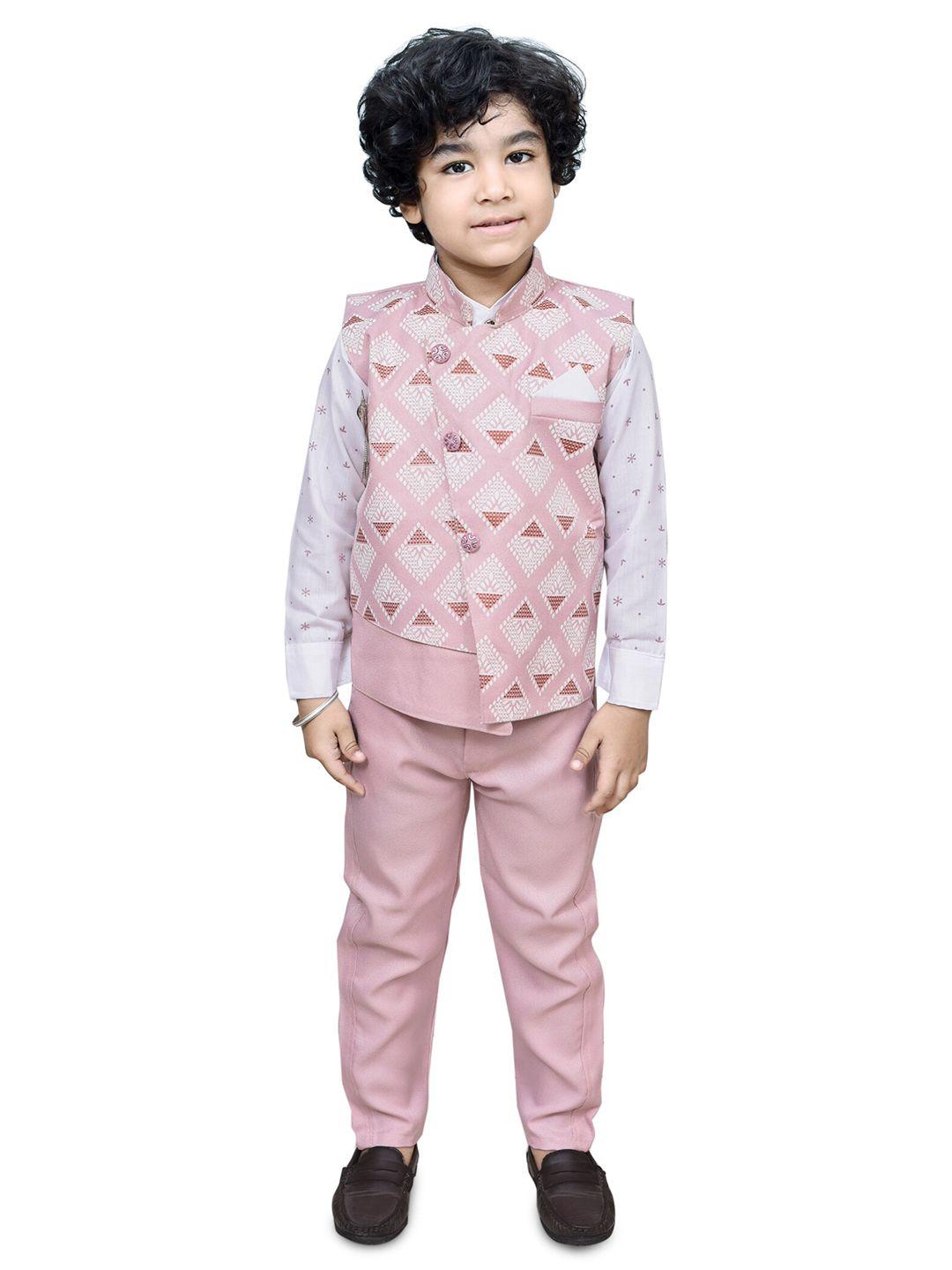 baesd boys floral printed band collar shirt & trousers with waistcoat