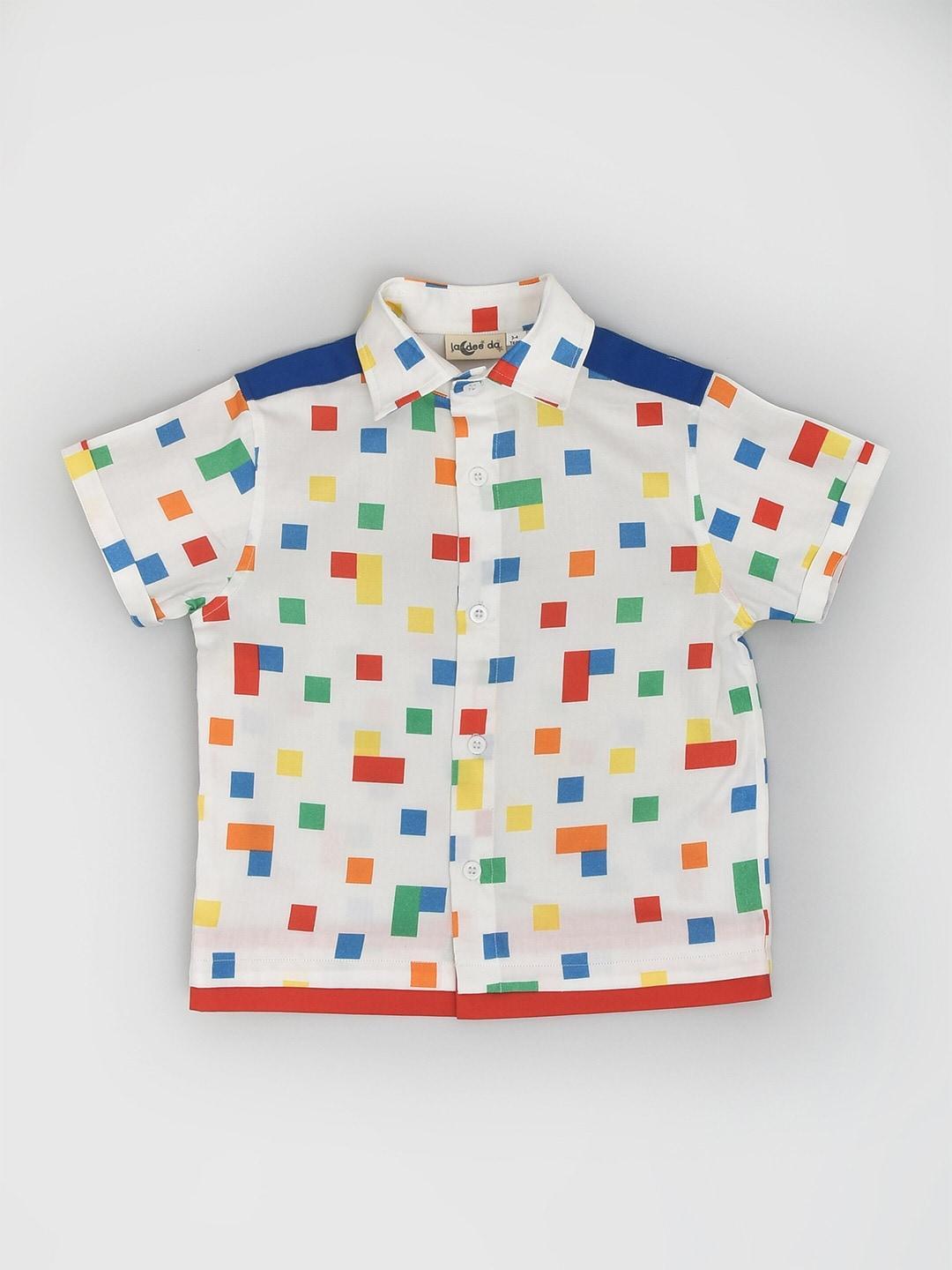 baesd boys geometric printed slim collar cotton shirt