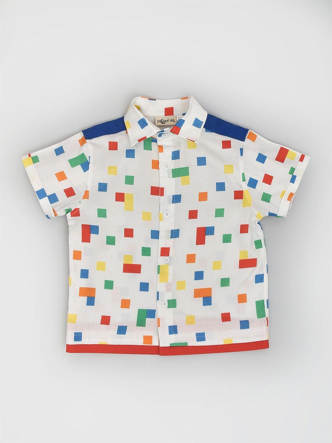 baesd boys geometric printed spread collar cotton shirt
