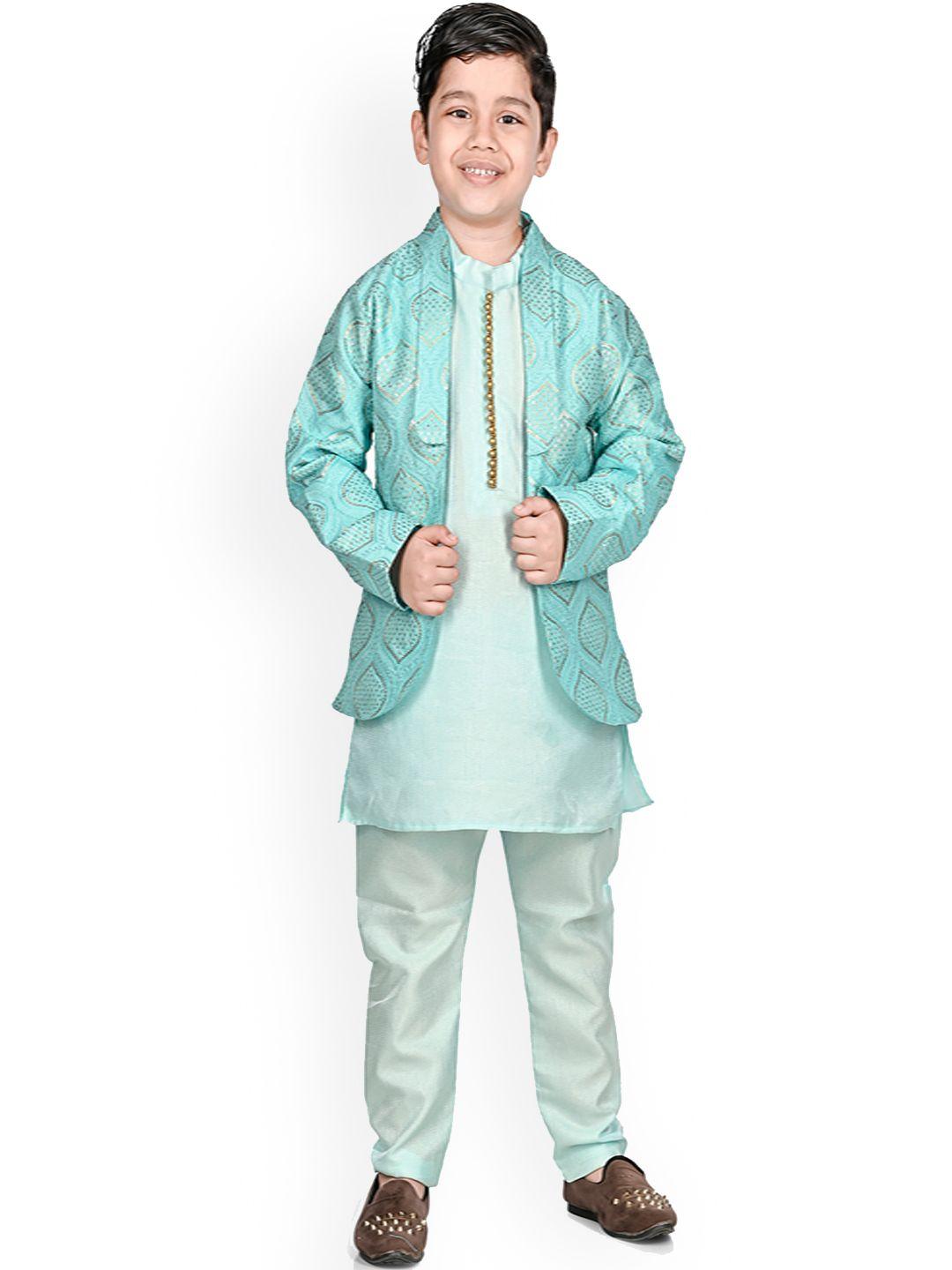 baesd boys mandarin collar silk sherwani with pyjama & coat