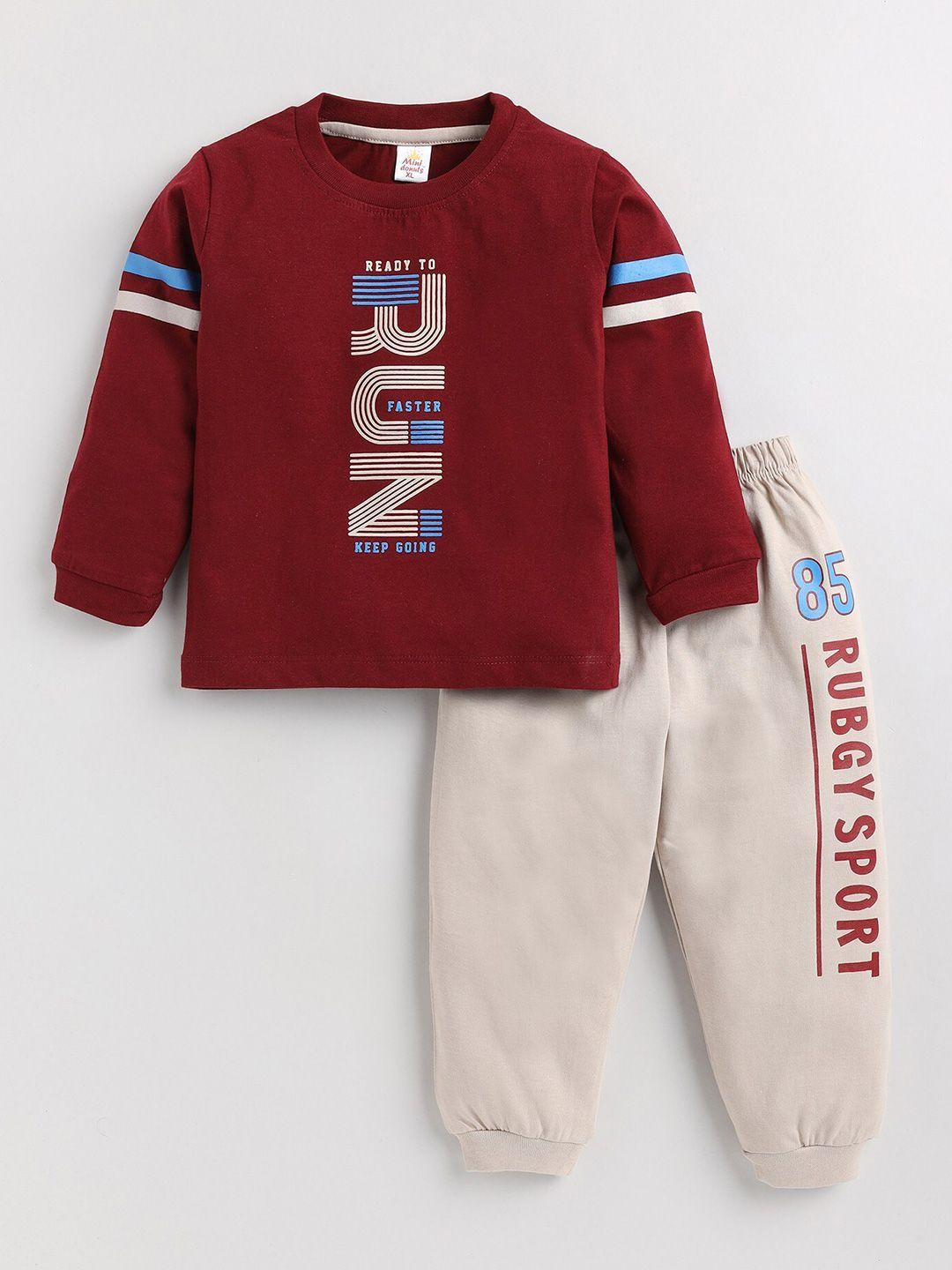 baesd boys maroon printed t-shirt with trousers