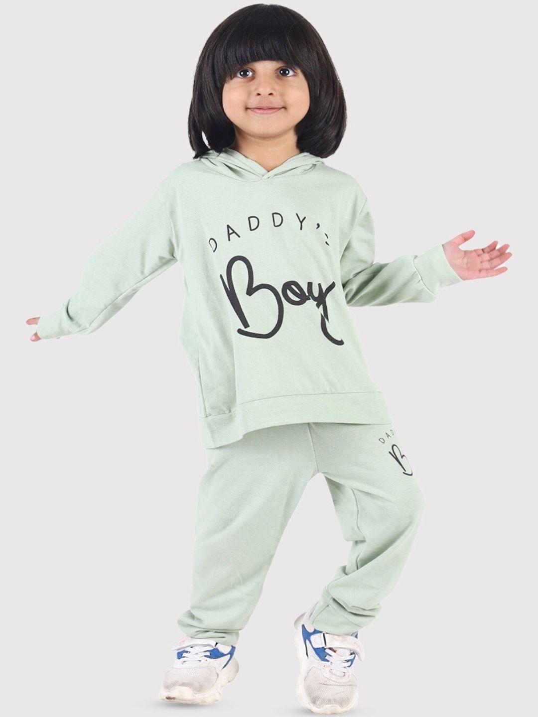 baesd boys printed pure cotton hooded t-shirt with trousers