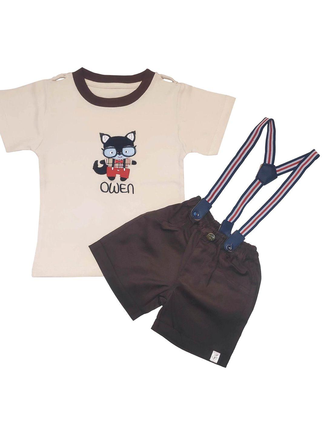 baesd boys printed pure cotton t-shirt with shorts with suspenders