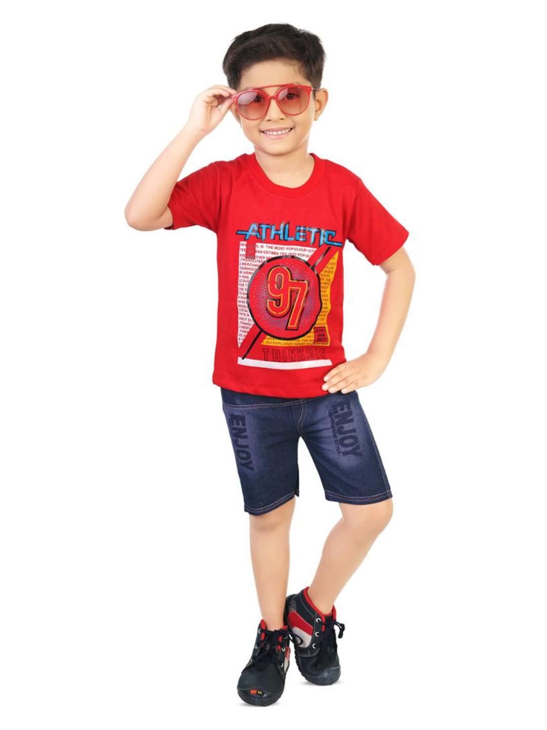 baesd boys printed pure cotton t-shirt with shorts