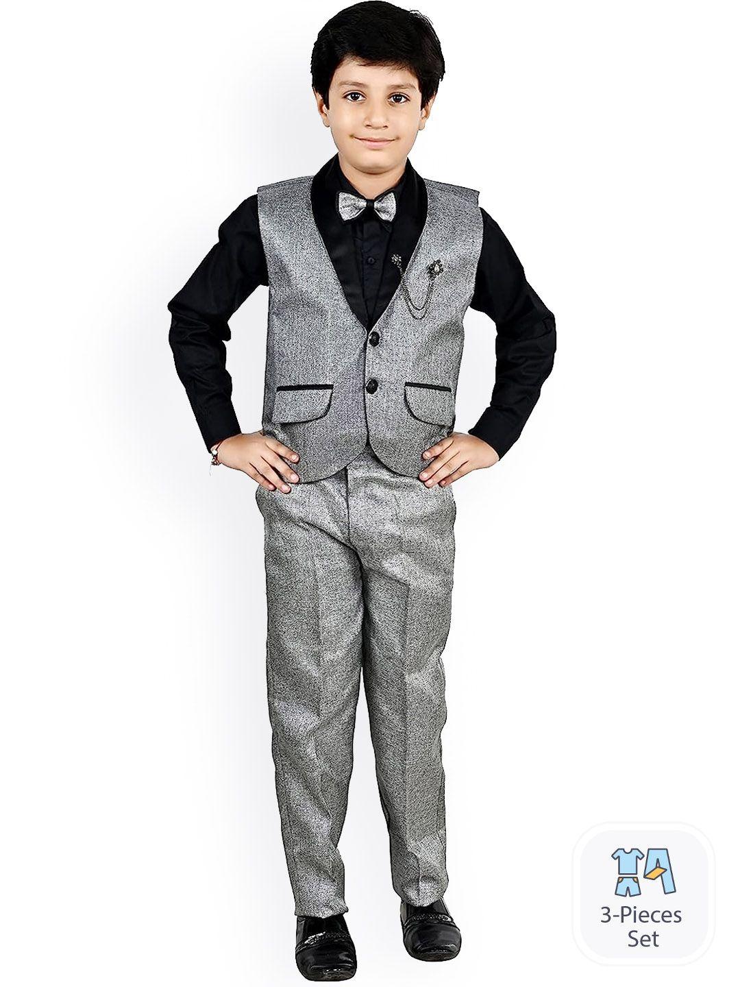 baesd boys printed single-breasted shirt with trousers and waistcoat