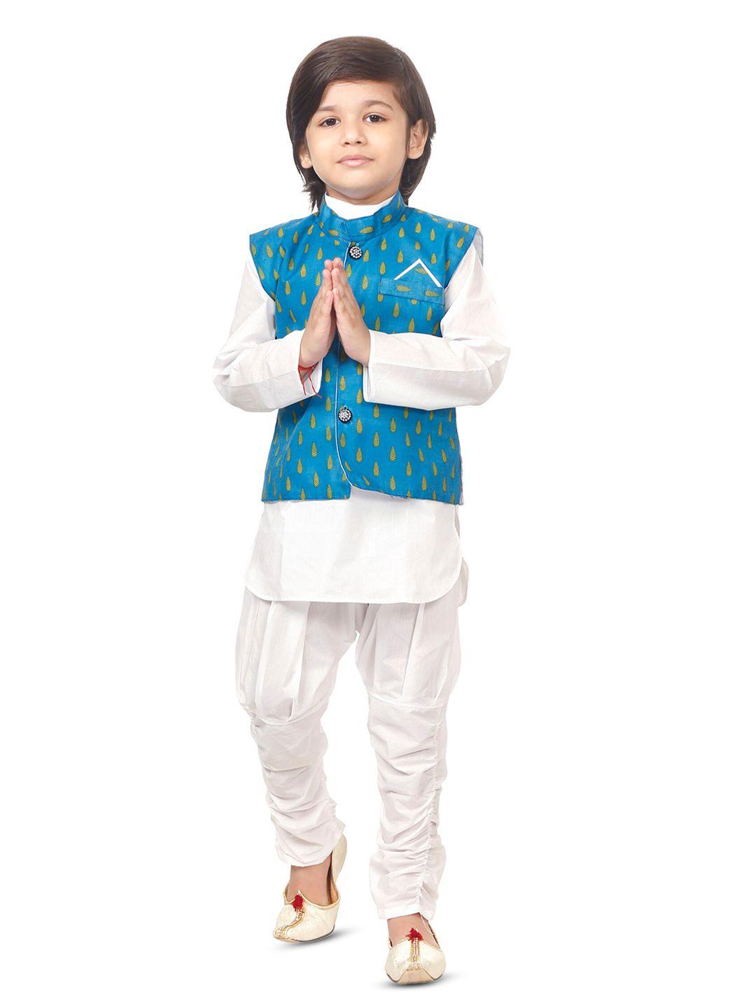 baesd boys pure cotton kurta with churidar & waistcoat