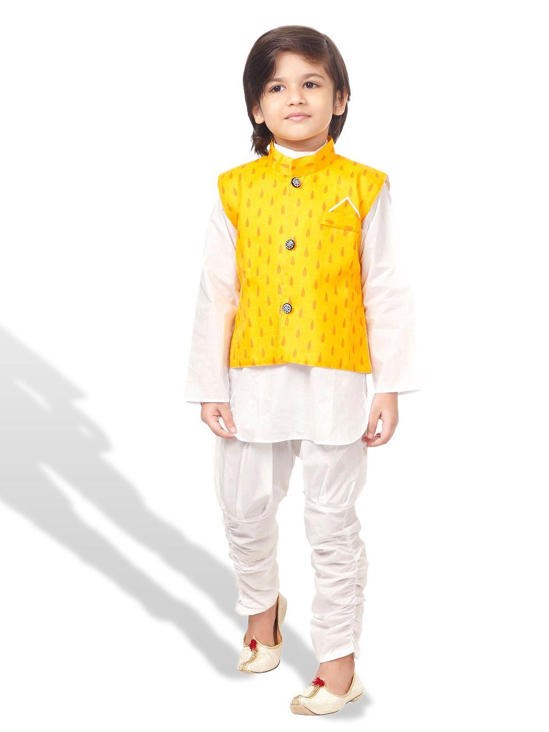 baesd boys pure cotton kurta with pyjamas & waistcoat