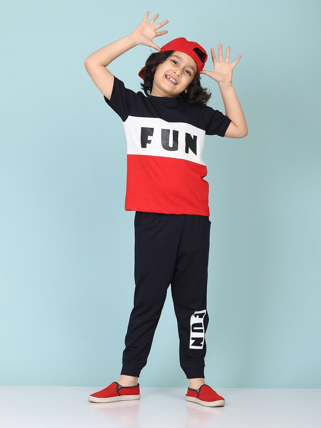 baesd boys red & white colourblocked t-shirt with trousers