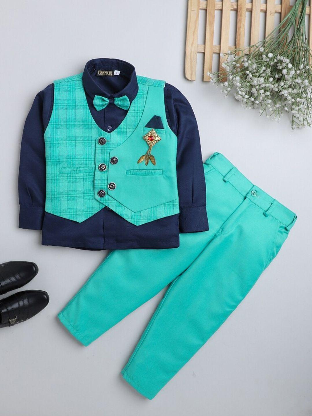 baesd boys sea green & navy blue shirt with trousers