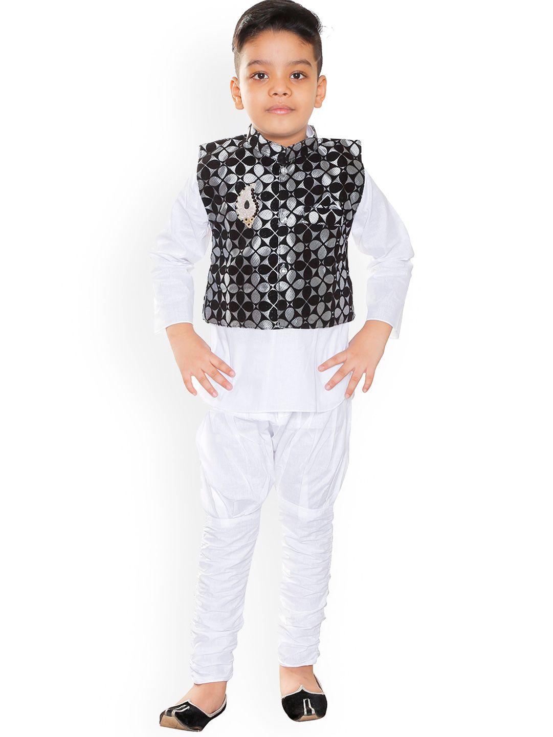 baesd boys self design mandarin collar cotton sherwani set