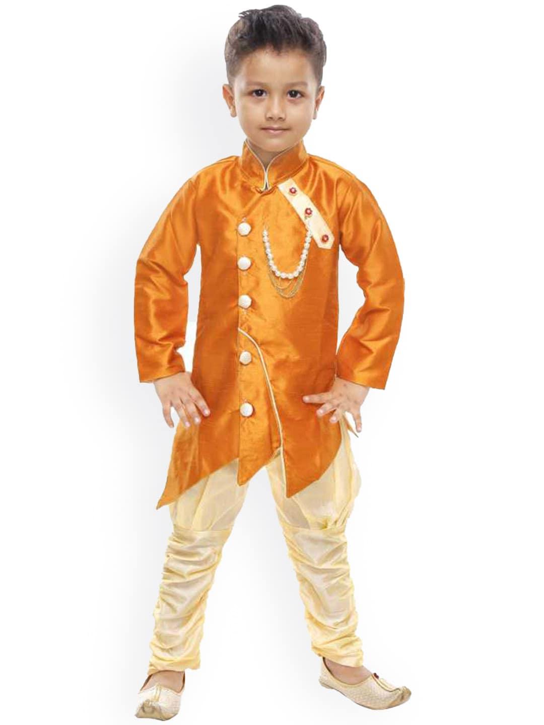 baesd boys self design mandarin collar sherwani set