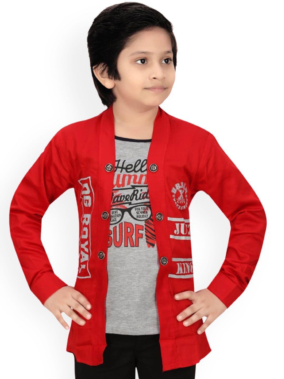 baesd boys typography printed collarless lightweight open front jacket
