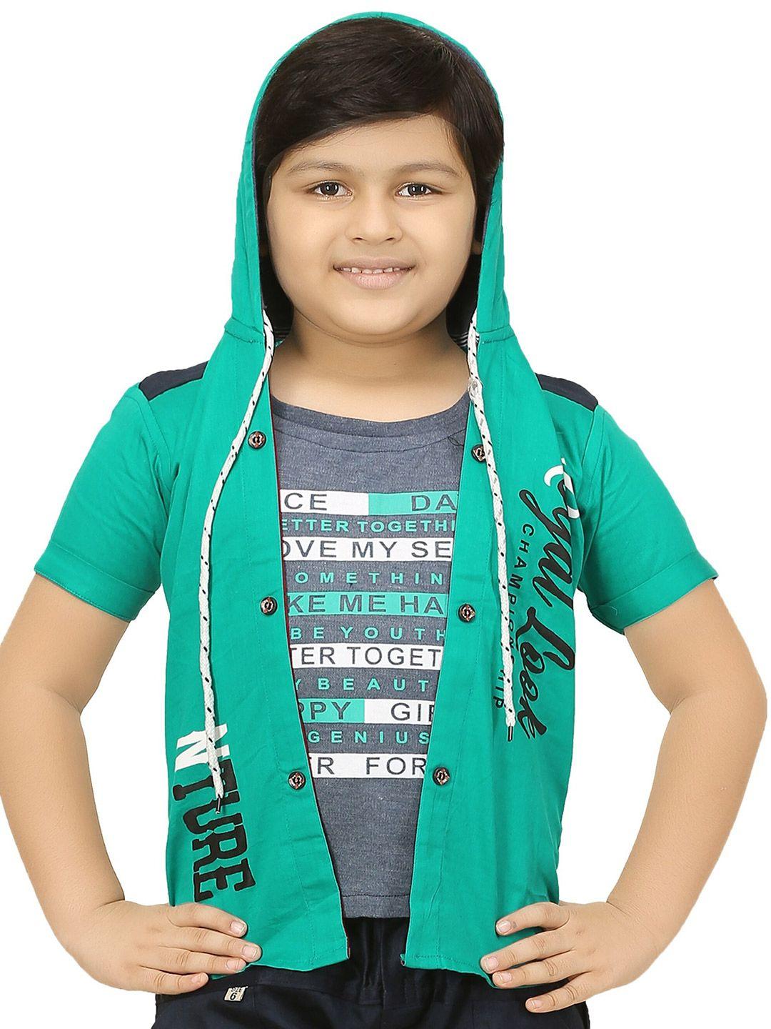 baesd boys typography printed hooded casual shirt with attached t-shirt
