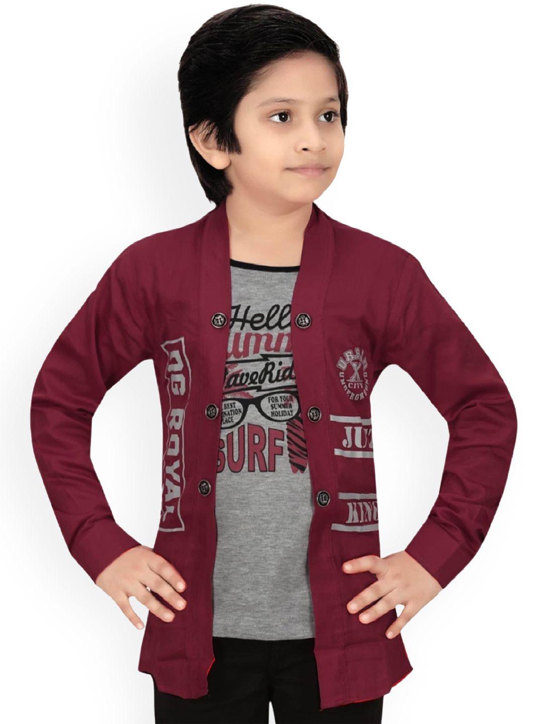 baesd boys typography printed lightweight open front  jacket with attached t-shirt