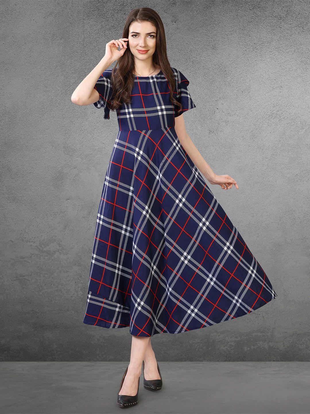 baesd checked flared sleeves a-line midi dress