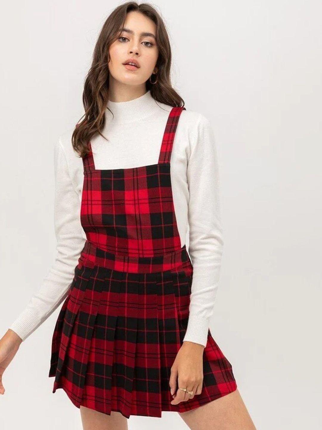 baesd checked slim-fit dungaree dress