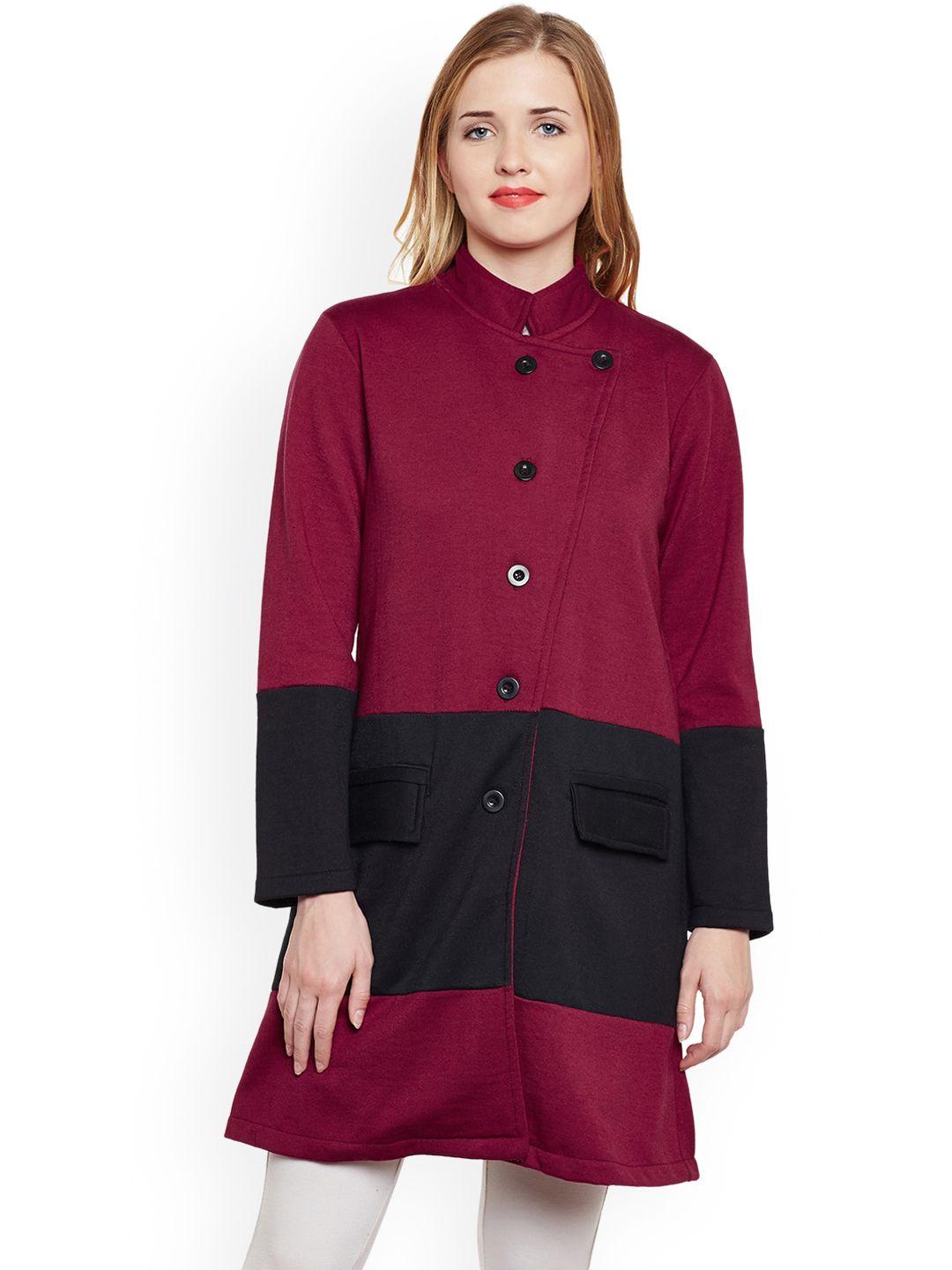 baesd colourblocked stand collar longline fleece overcoat