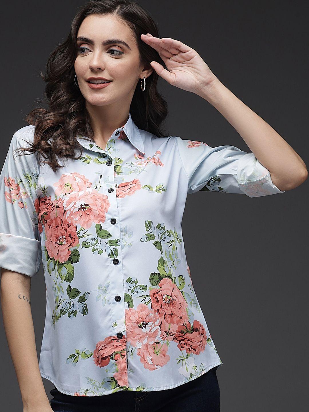 baesd comfort floral printed roll up sleeves casual shirt