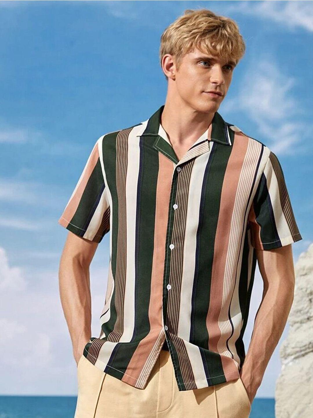 baesd comfort striped  spread collar regular fit casual shirt