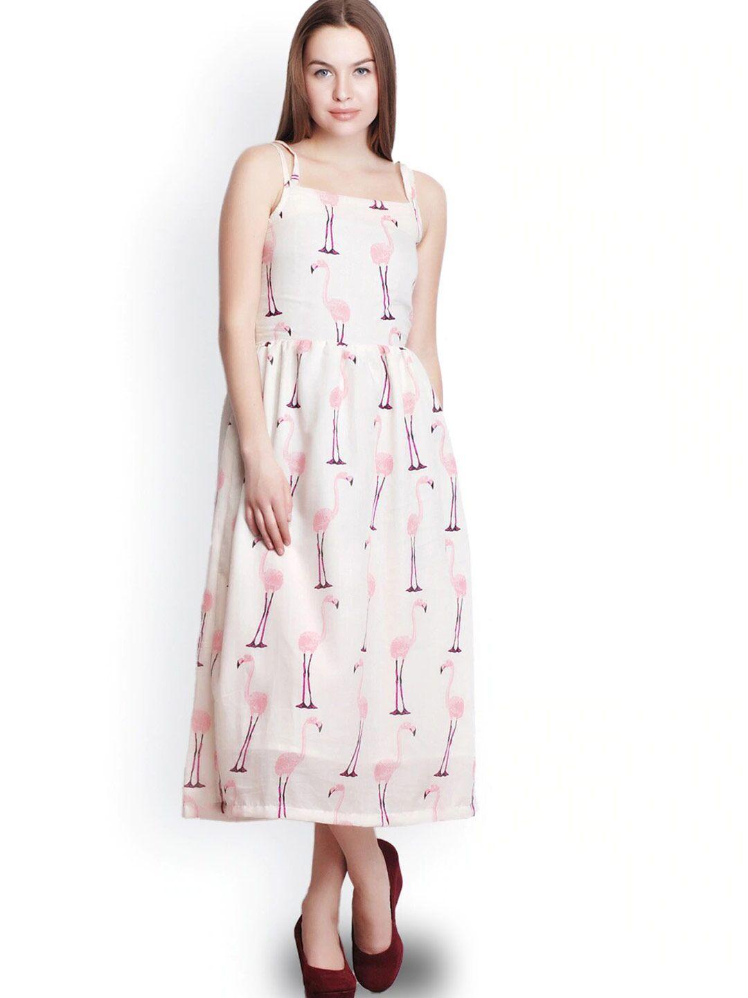 baesd conversational printed shoulder strap cotton midi dress
