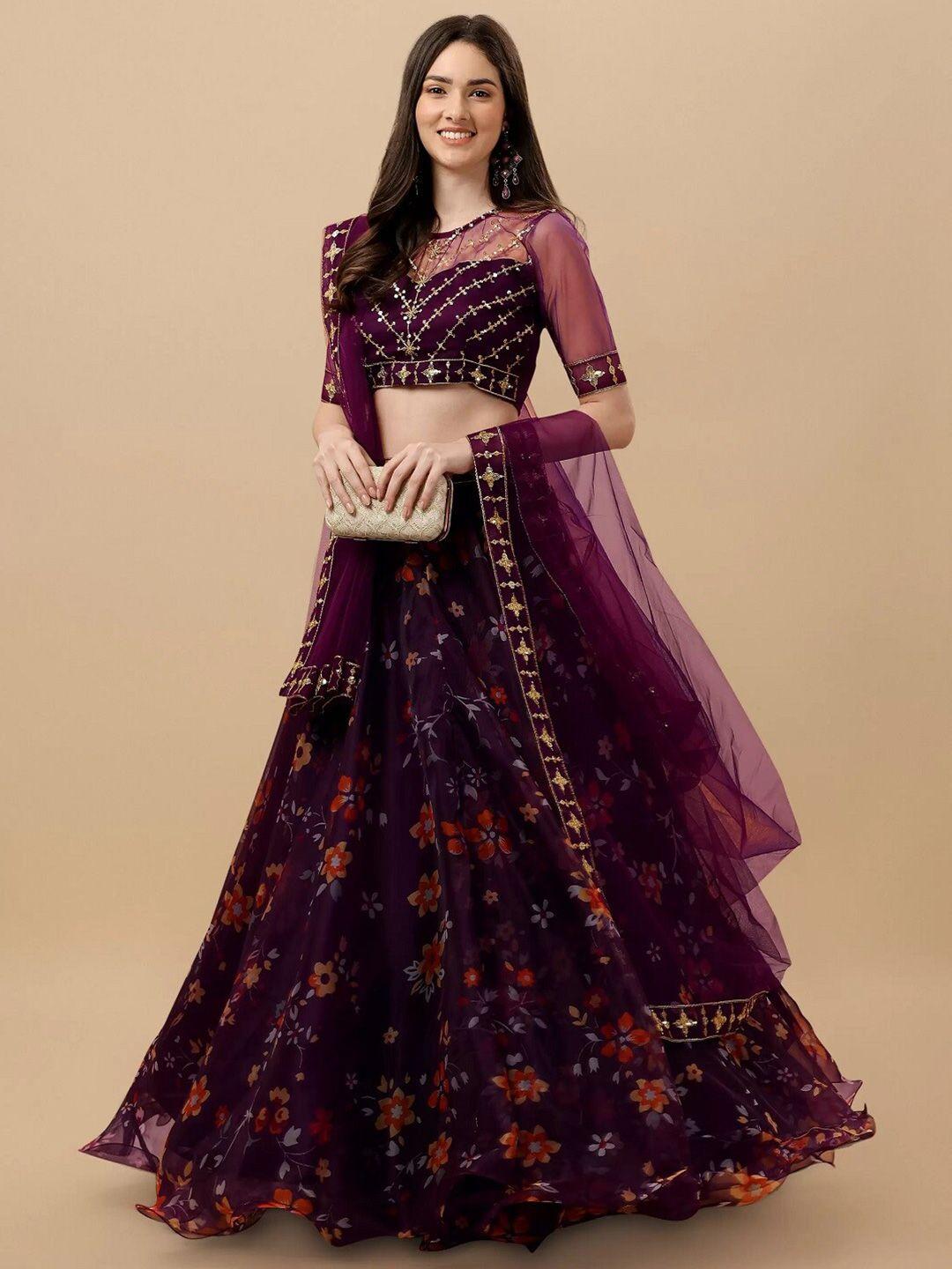 baesd embellished thread work semi-stitched lehenga & unstitched blouse with dupatta