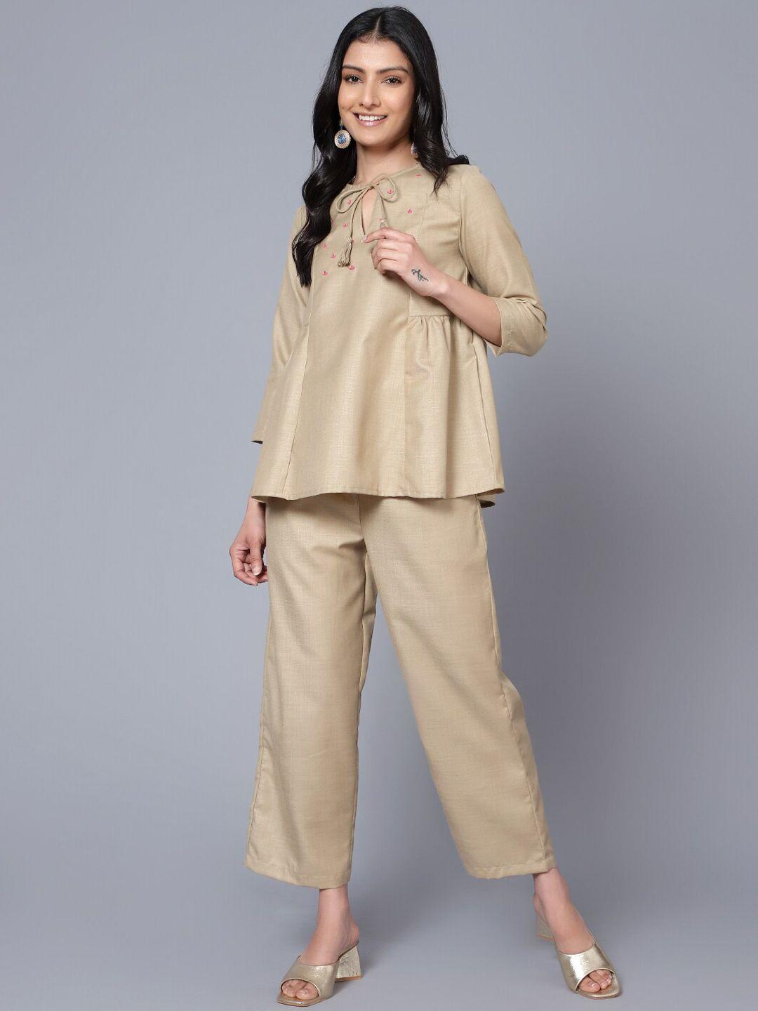 baesd embroiderd top with trousers co-ords