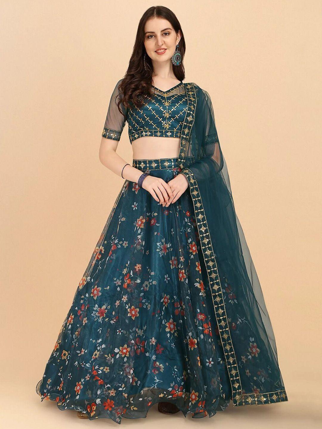 baesd embroidered semi-stitched lehenga & unstitched blouse with dupatta