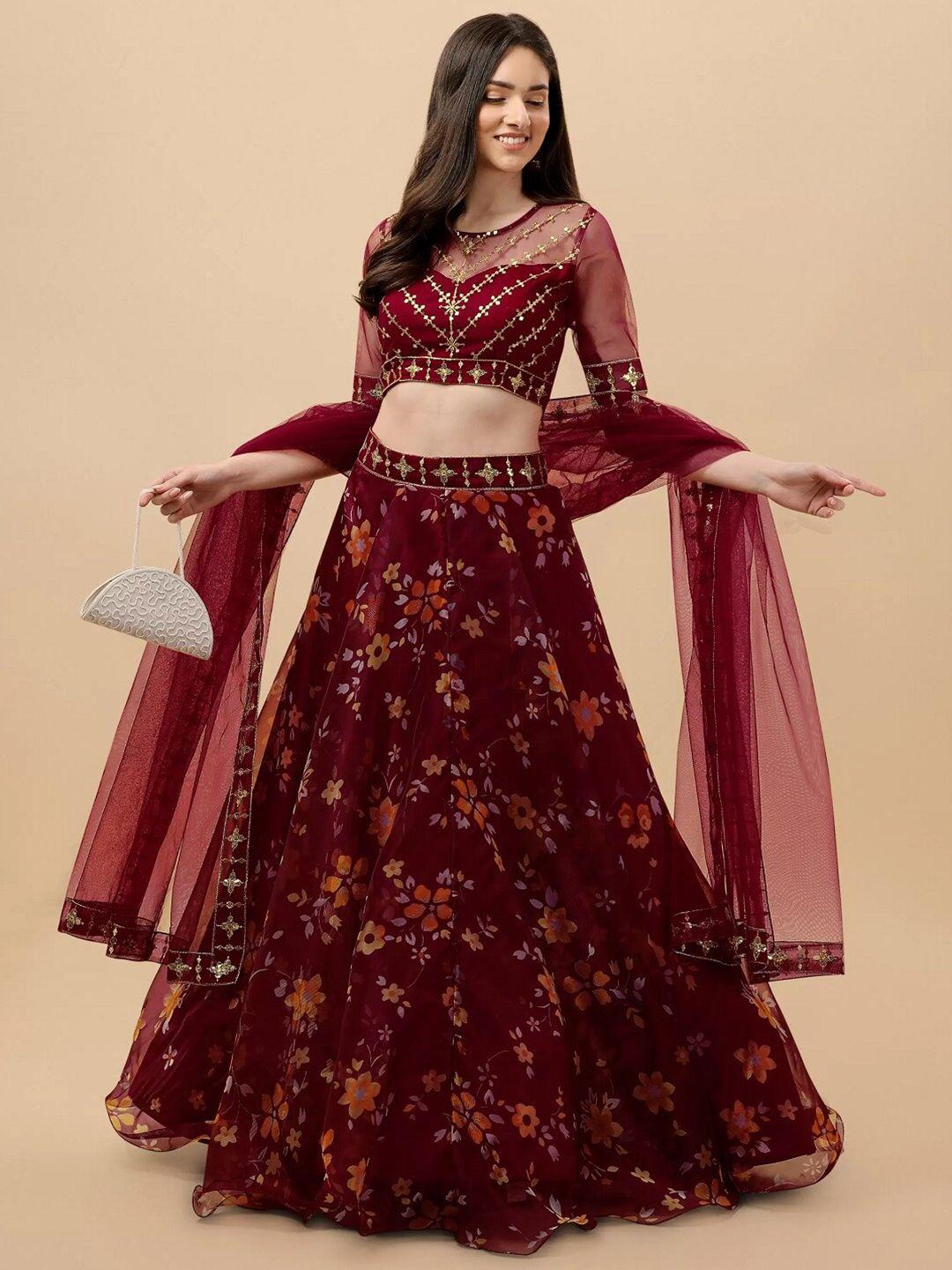 baesd embroidered sequinned semi-stitched lehenga & unstitched blouse with dupatta