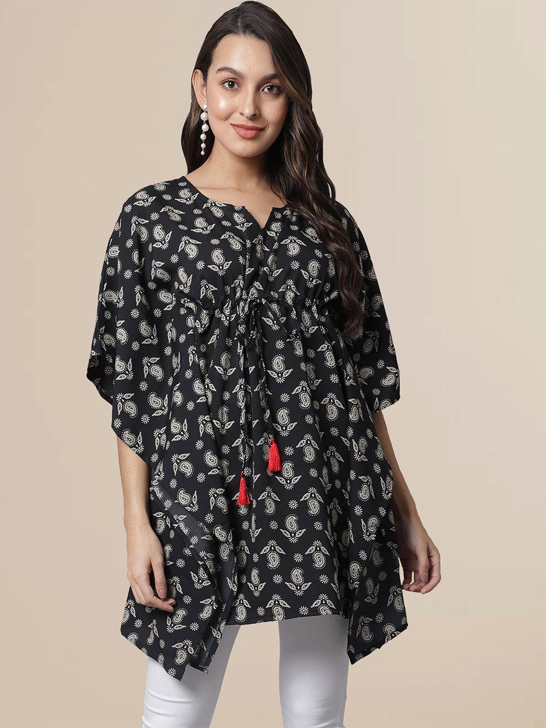 baesd ethnic motifs printed extended sleeves kaftan longline top