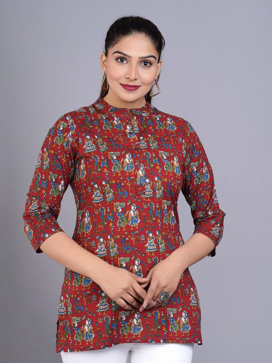 baesd ethnic motifs printed mandarin collar kurti