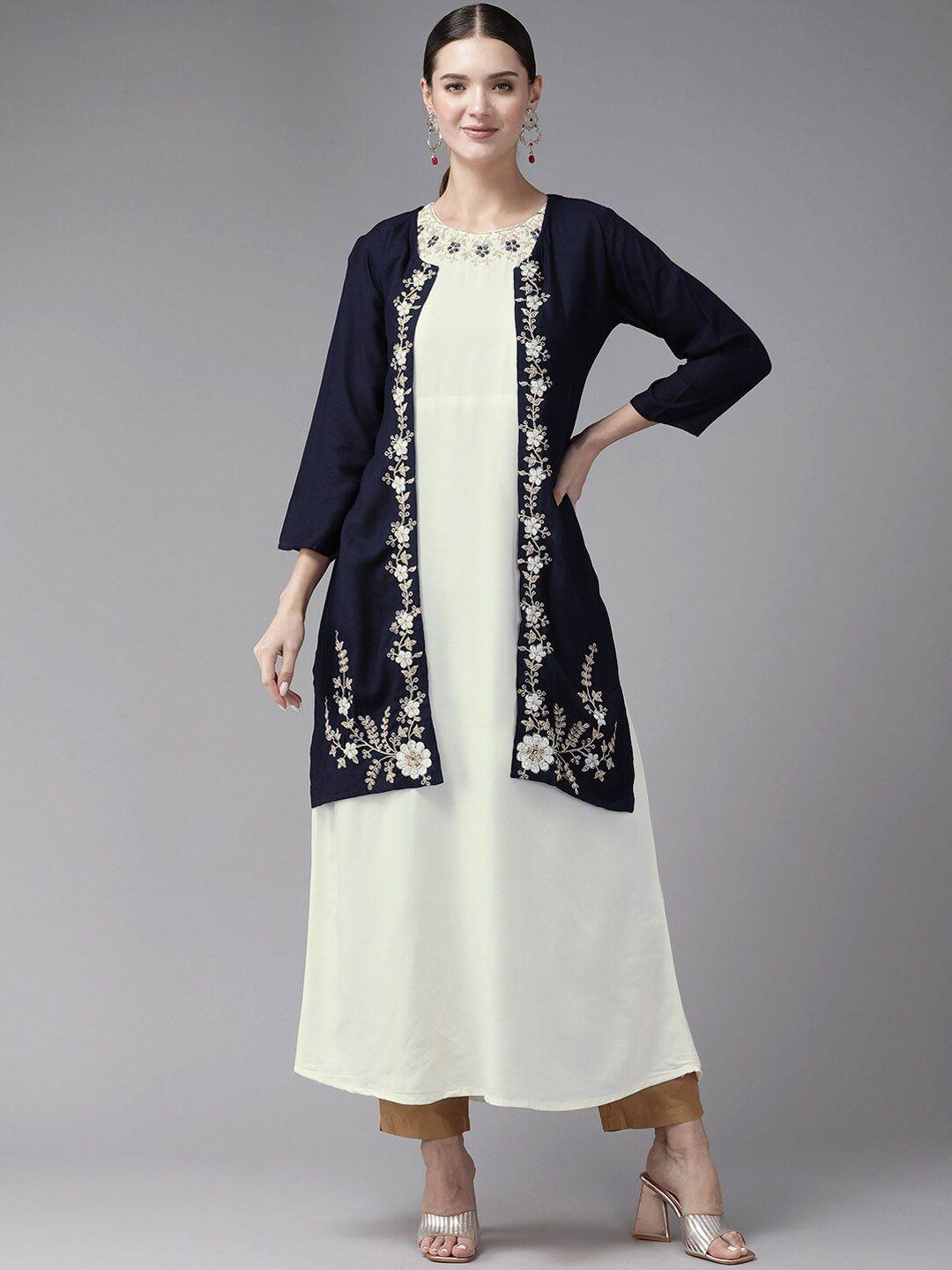 baesd floral embroidered cotton kurta with a jacket