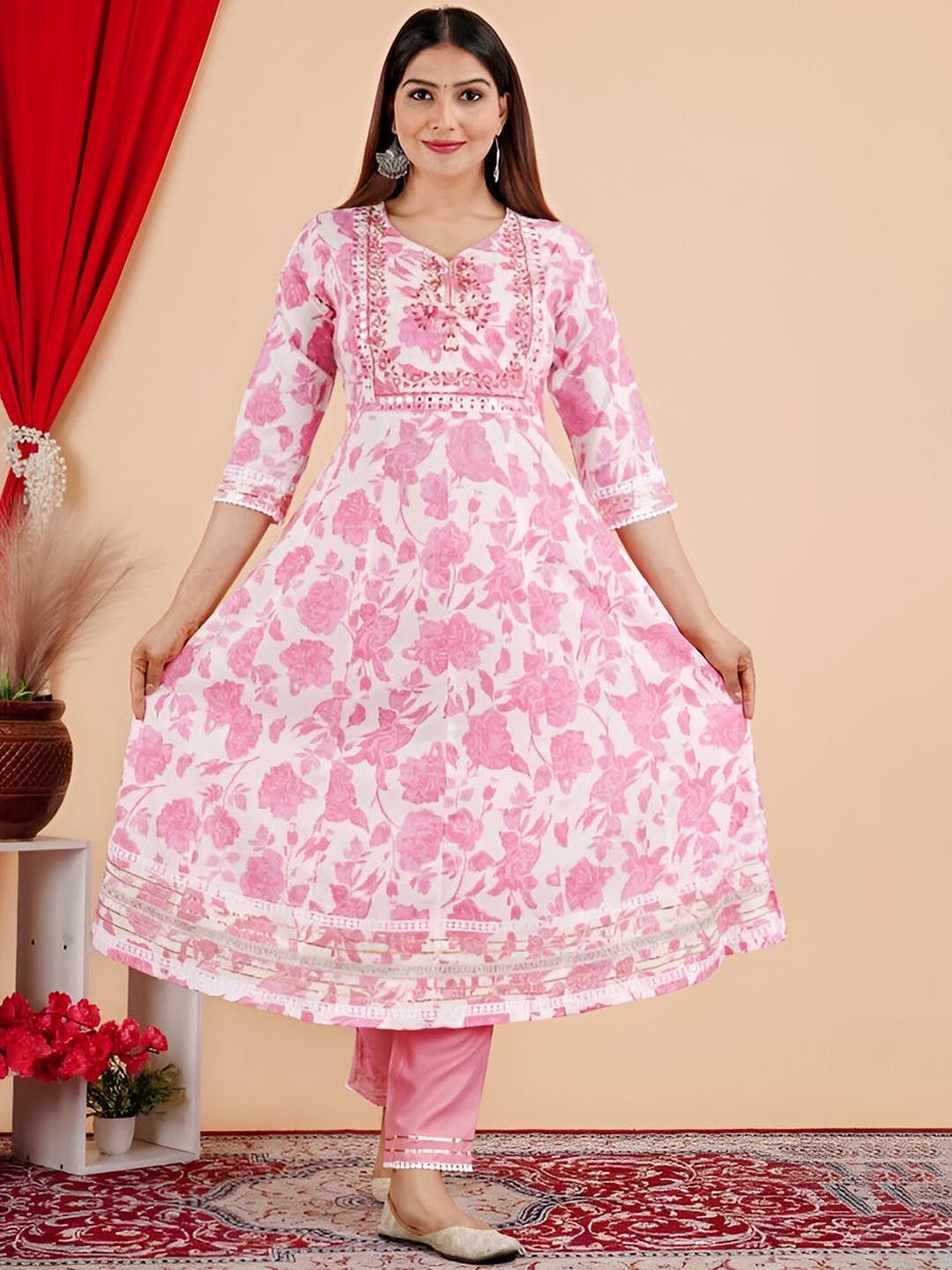 baesd floral embroidered empire mirror work kurta with trousers