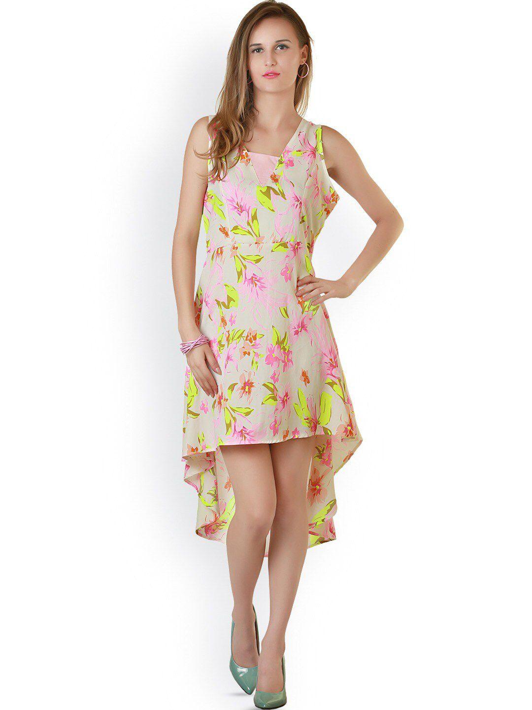 baesd floral printed georgette high-low a-line dress