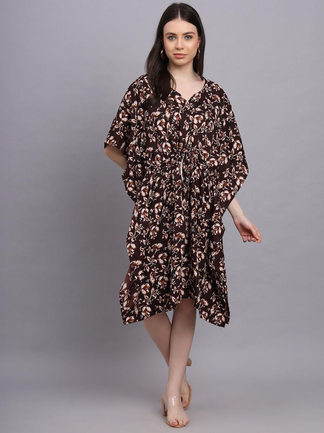 baesd floral printed kimono sleeves crepe kaftan dress