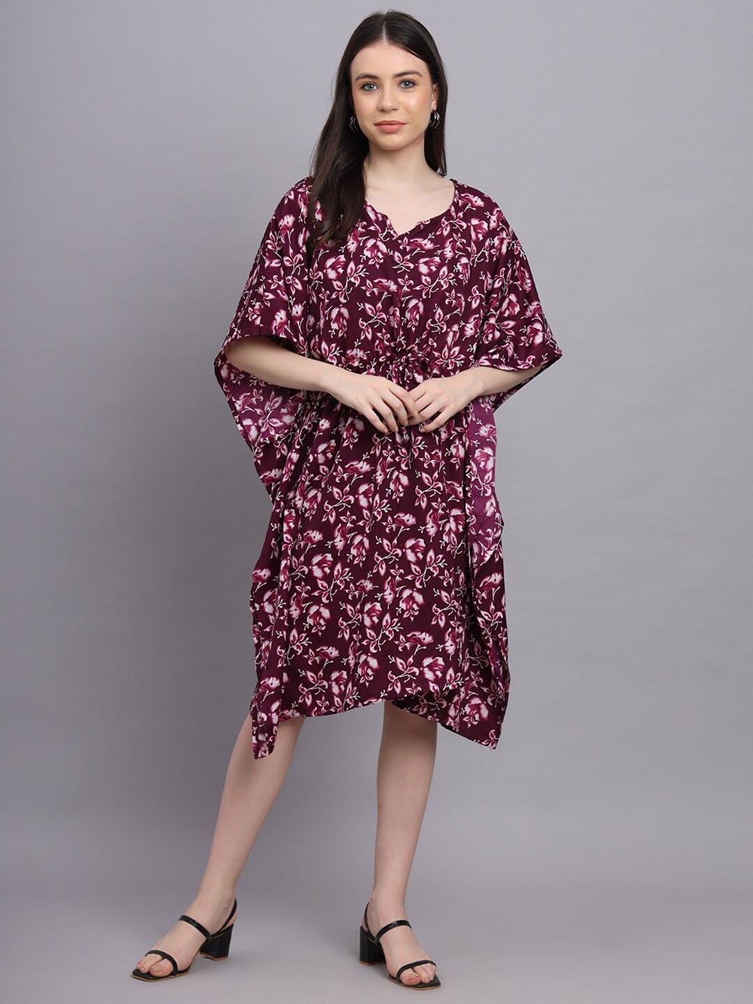 baesd floral printed kimono sleeves crepe kaftan dress